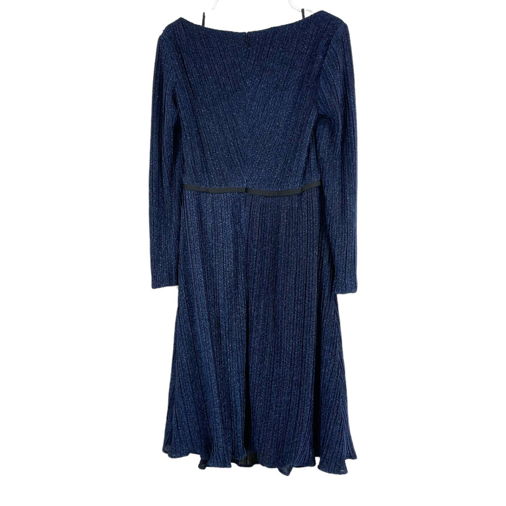 Mac Duggal NWT Shimmering Faux Wrap Cocktail Dress Size 22W Sapphire Blue Belted - Picture 3 of 8